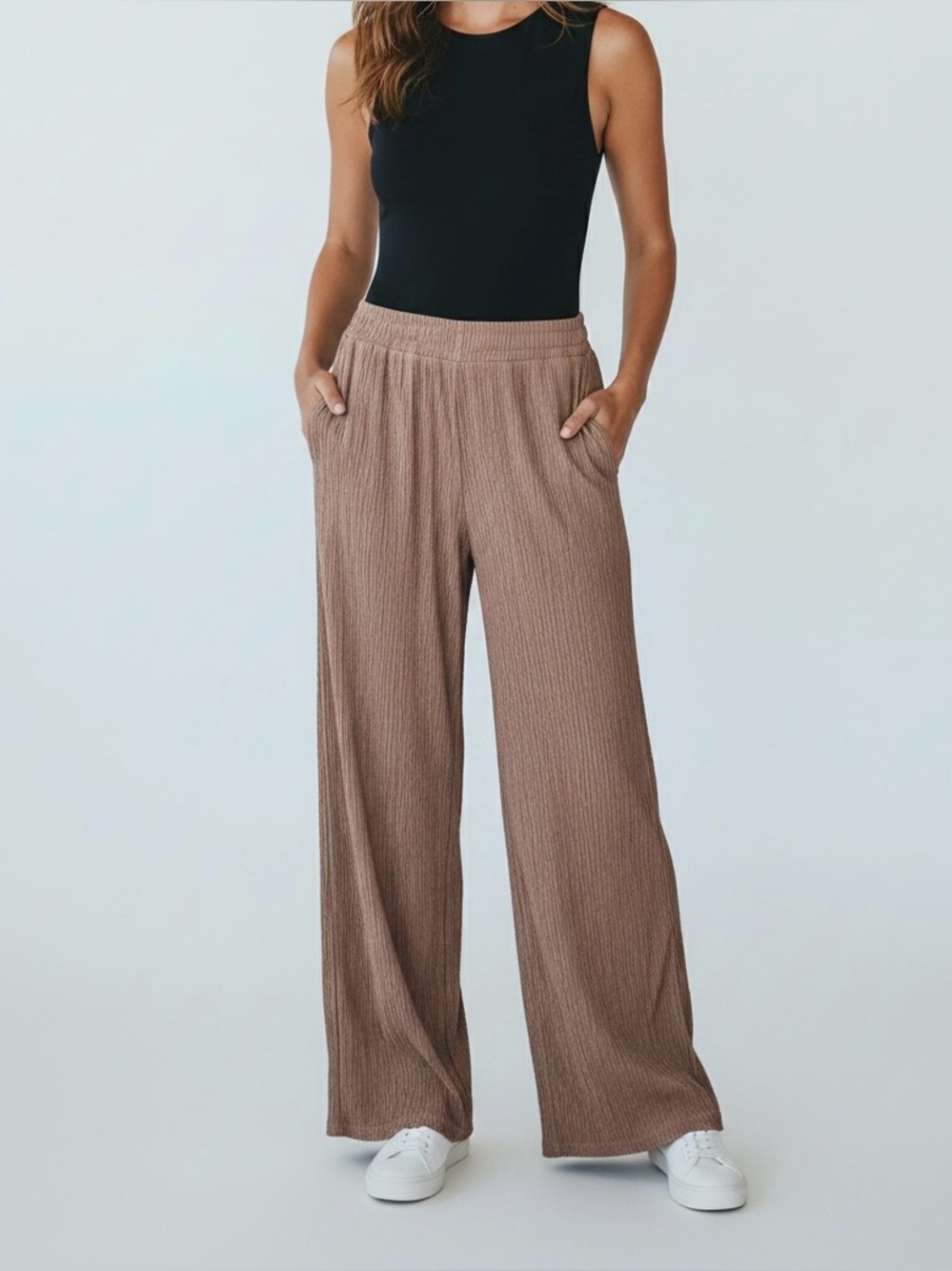 NEW Mix Brownish Mauve Textured Wide Leg Flowy Pants - Size Small